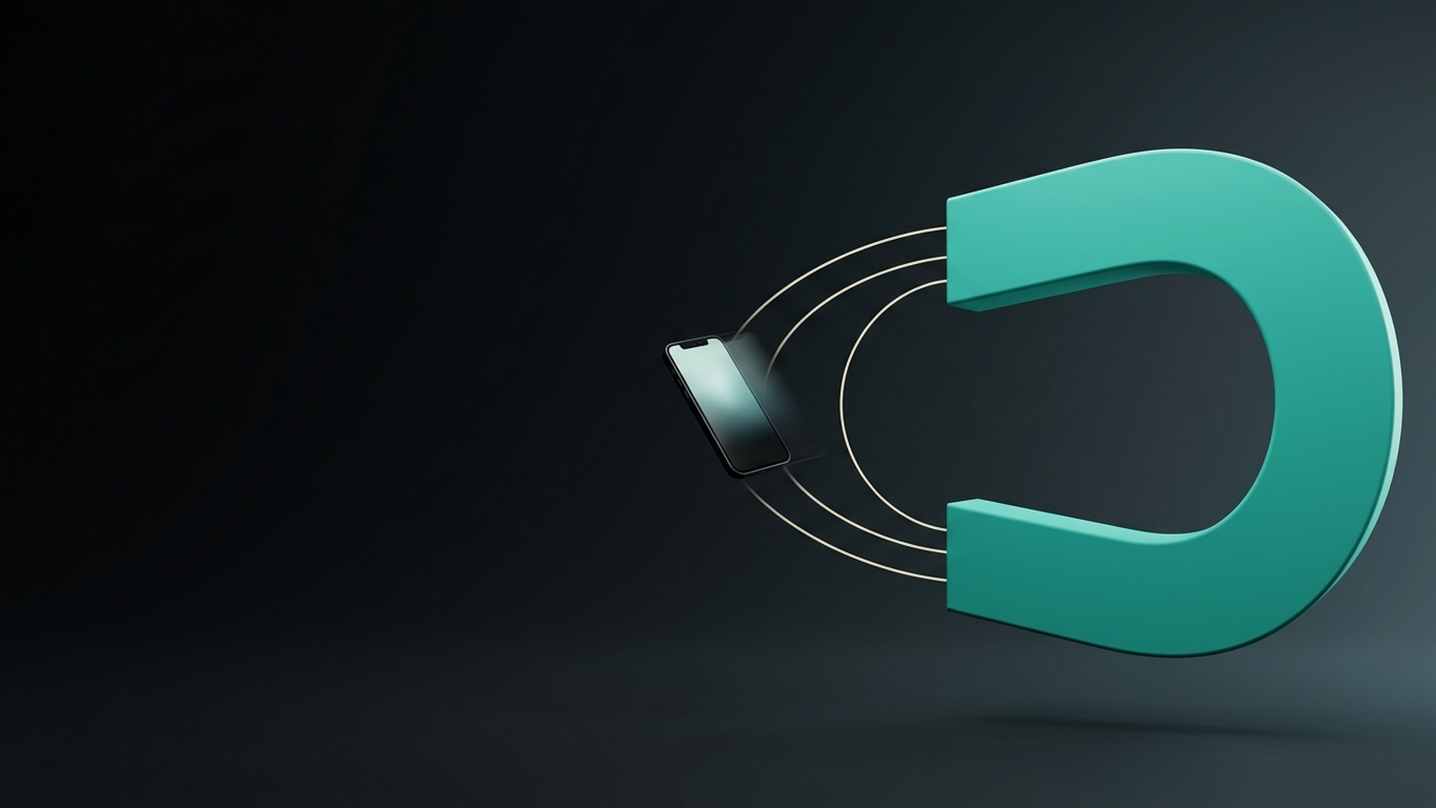 Hand reaching toward a phone with magnetic pull visual